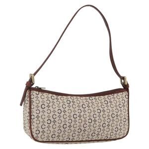 CELINE C Macadam Canvas Accessory Pouch Beige Gold Auth 159955